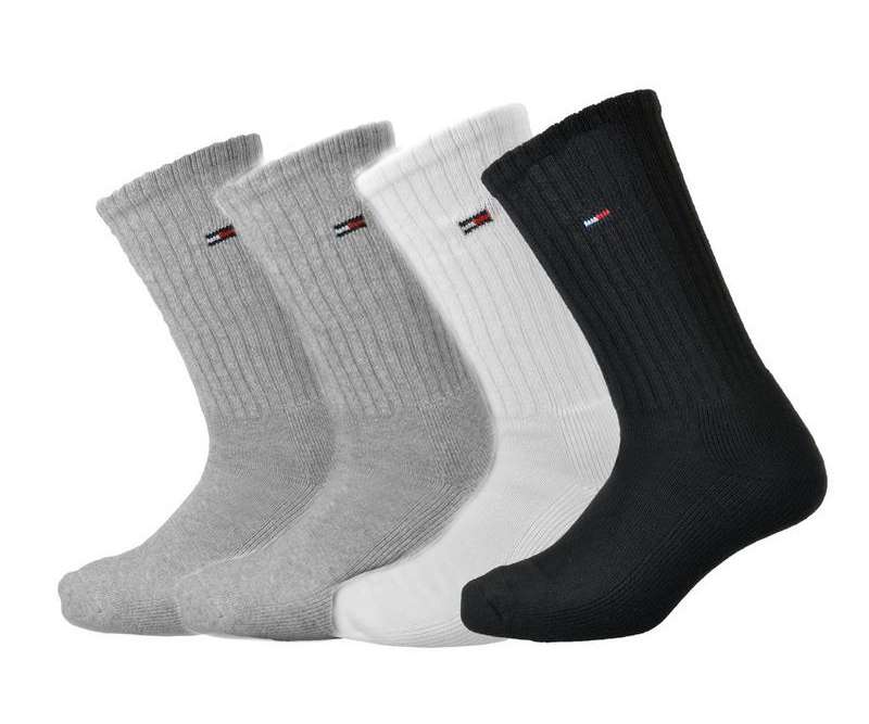 Tommy Hilfiger Men's Cotton Cushion Sole Socks 4 pack ATD383-C60 (Grey, Grey, Wht, Blk)
