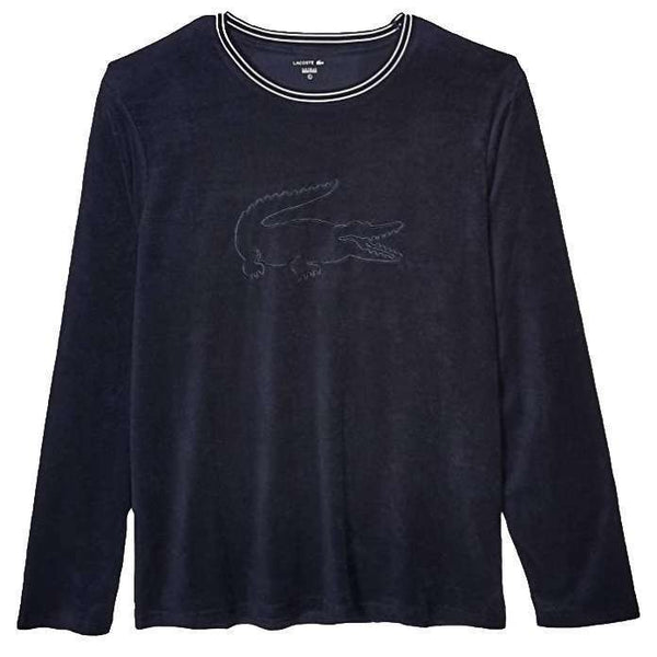 Lacoste Men's Long Sleeve Crewneck Shower Terry Pullover Lounge Sweatshirt (Night Sky Blue)