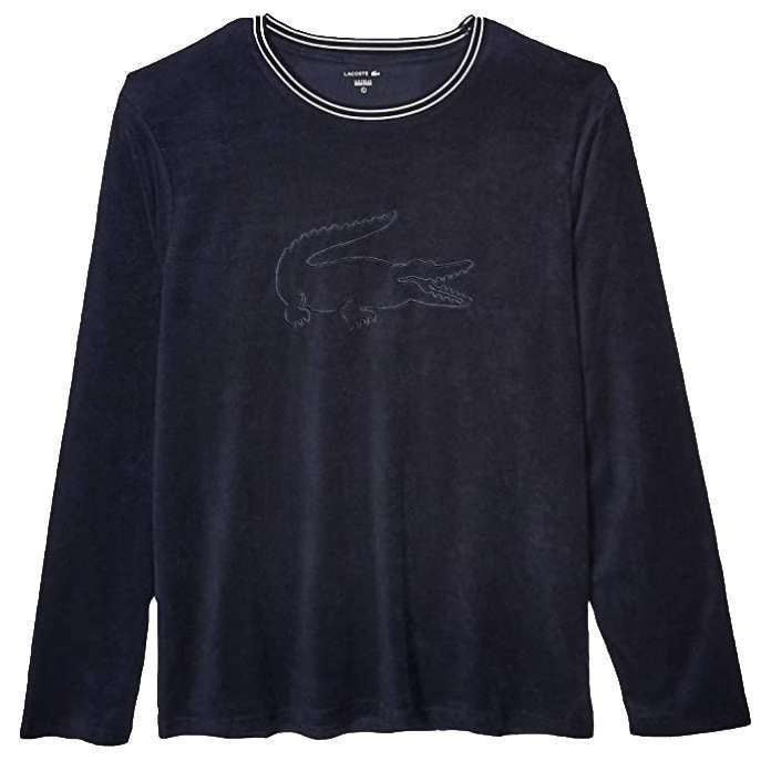Lacoste Men's Long Sleeve Crewneck Shower Terry Pullover Lounge Sweatshirt (Night Sky Blue)