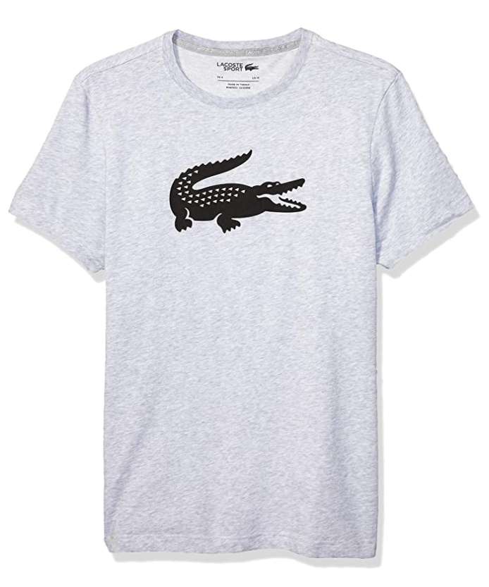 Lacoste Men's Sport Short Sleeve Ultra Dry Croc Graphic T-Shirt - Silver Heather / Black