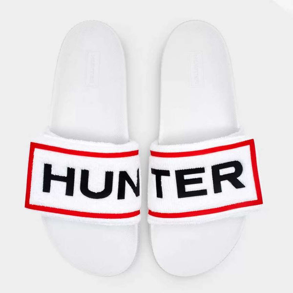 Hunter Women's Original Terry Towelling Logo Adjustable Slides - White