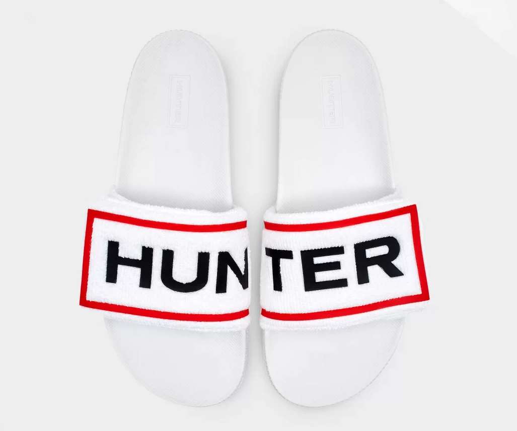 Hunter Women's Original Terry Towelling Logo Adjustable Slides - White