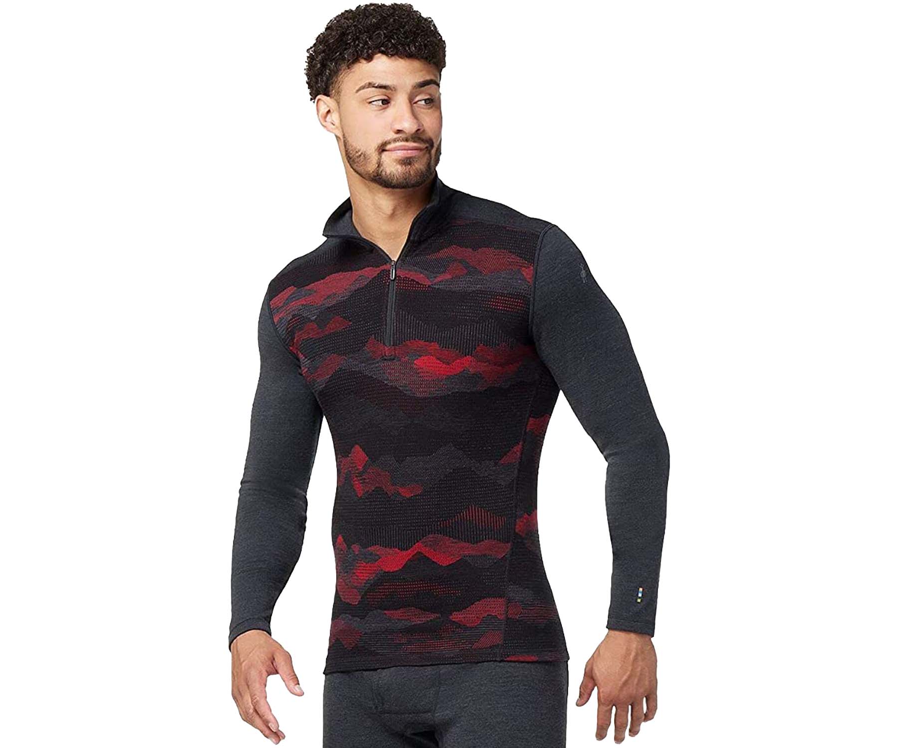 Smartwool Men's Classic Thermal Merino 250 Pattern Base Layer 1/4 Zip - Rhythmic Red Mountain Scape (SW016357-K65 0822)