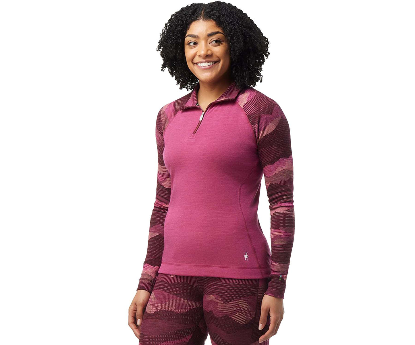 Smartwool Women's Classic Thermal Merino Base Layer Pattern 1/4 Zip - Festive Fuchsia Mountain Scape (SW016375-K57 0822)