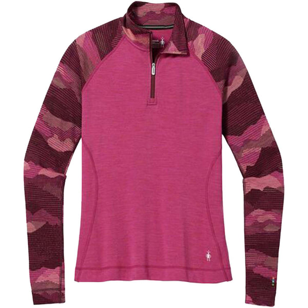 Smartwool Women's Classic Thermal Merino Base Layer Pattern 1/4 Zip - Festive Fuchsia Mountain Scape
