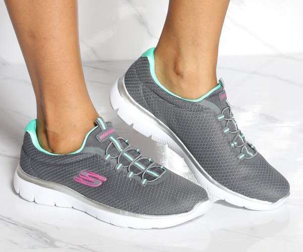 Skechers Women's Summits Bungee Slip on Shoes - Charcoal/Green (12980/CCGR)