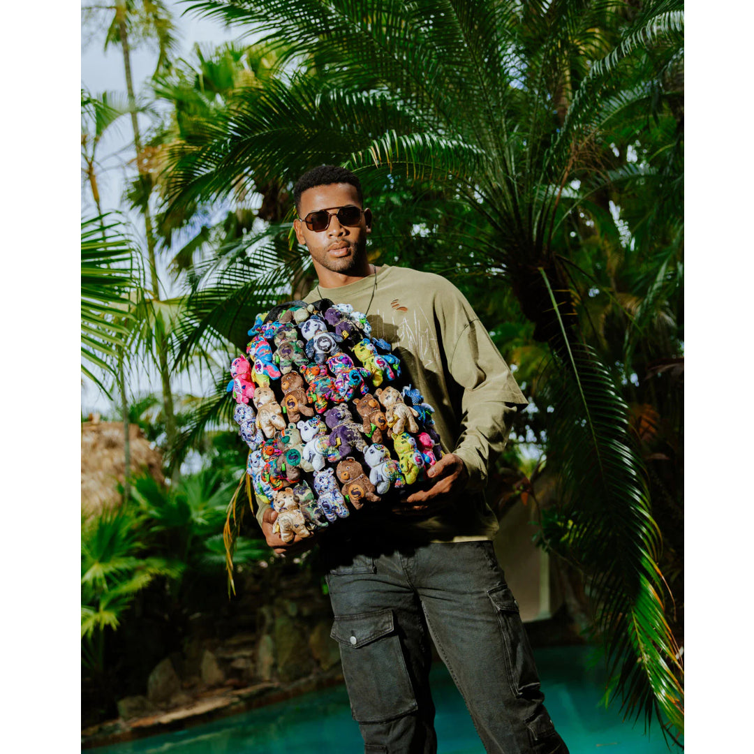 Sprayground Pack of Bears Real Lush Bears Runway Piece Backpack, a super exclusive backpack featuring a lush bear design with runway-inspired details.