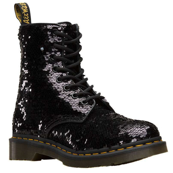 Dr. Martens Women's 1460 Pascal Sequin Lace Up Boot (Black / Silver)