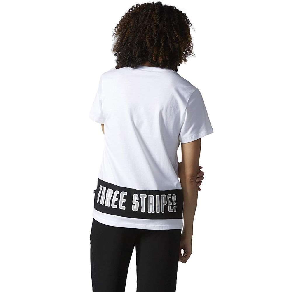 A woman wearing adidas Women's Originals 3-Stripes Tee