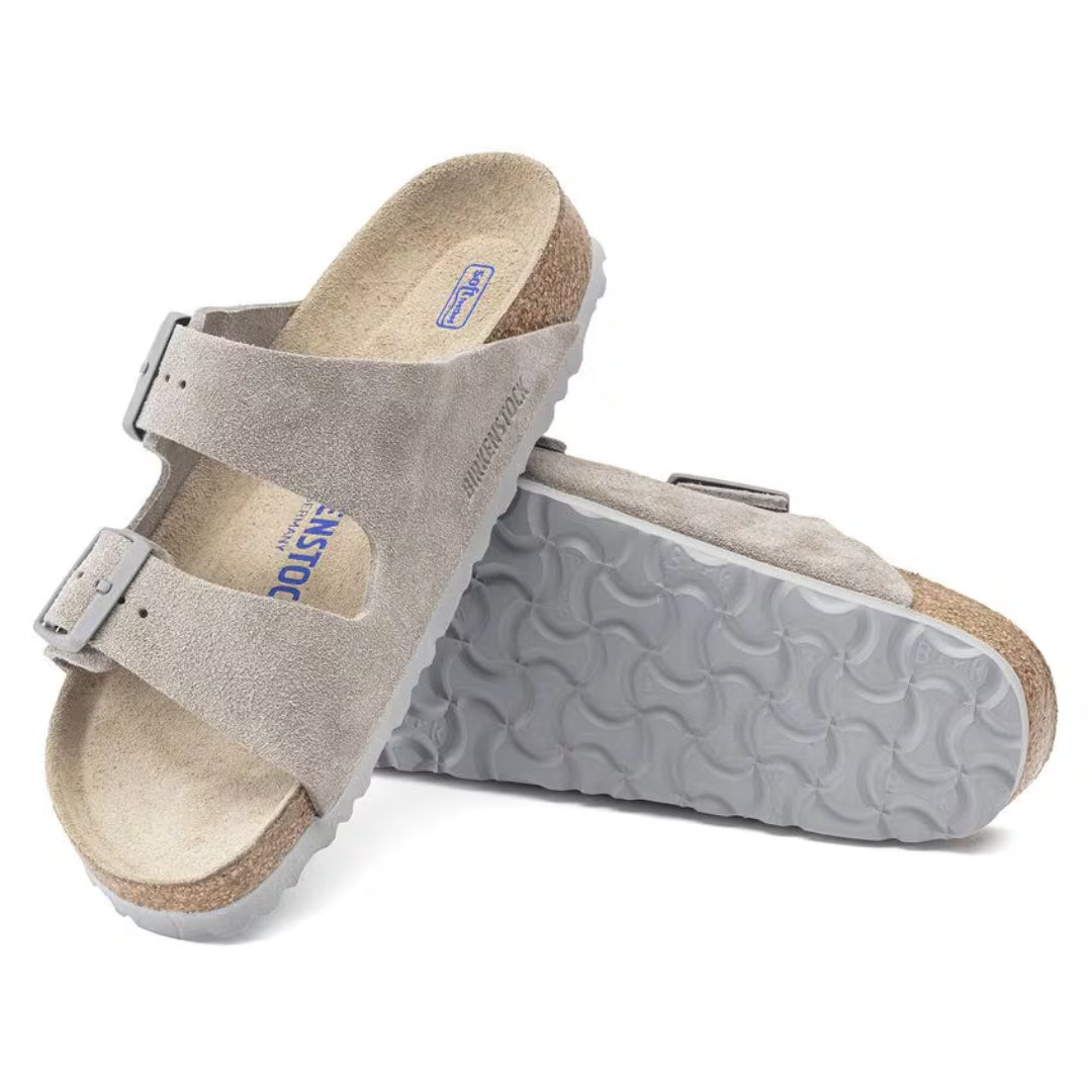 BIRKENSTOCK ARIZONA SOFT FOOTBED SLIDES - STONE COIN