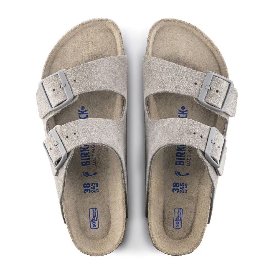BIRKENSTOCK ARIZONA SOFT FOOTBED SLIDES - STONE COIN