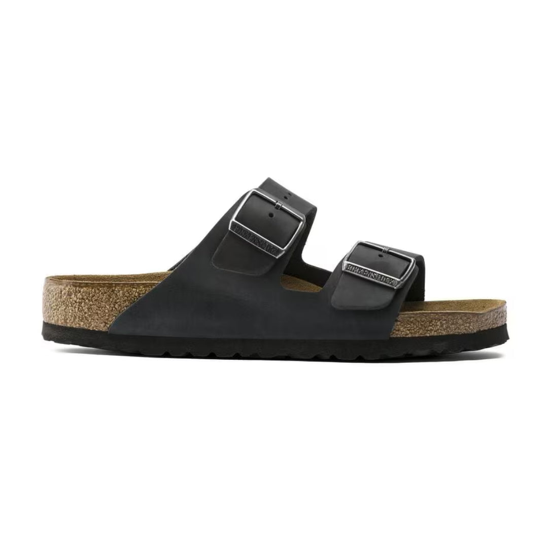 BIRKENSTOCK ARIZONA SOFT FOOTBED SLIDES - BLACK