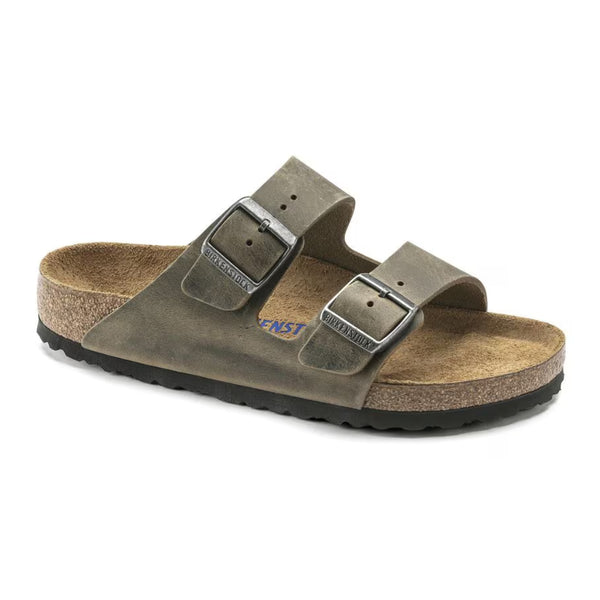 BIRKENSTOCK Men’s Arizona Soft Footbed Slides with two adjustable straps, cork‑latex footbed, and cushioned comfort.