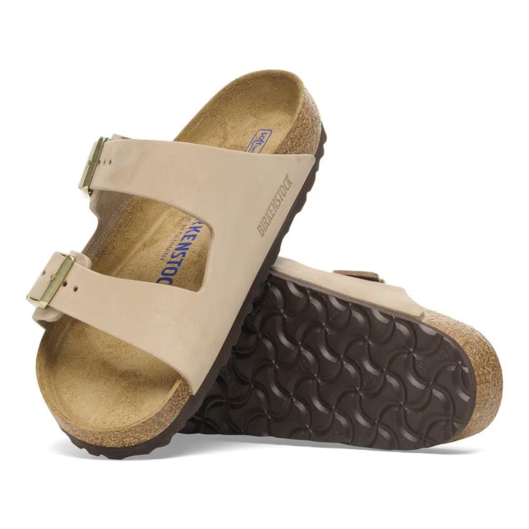 BIRKENSTOCK ARIZONA SOFT FOOTBED SLIDES - SANDCASTLE