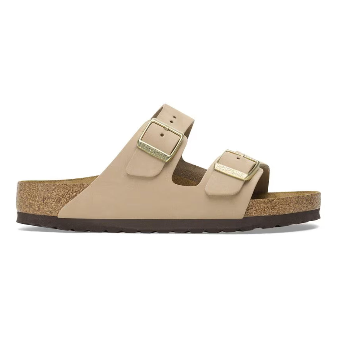 BIRKENSTOCK ARIZONA SOFT FOOTBED SLIDES - SANDCASTLE