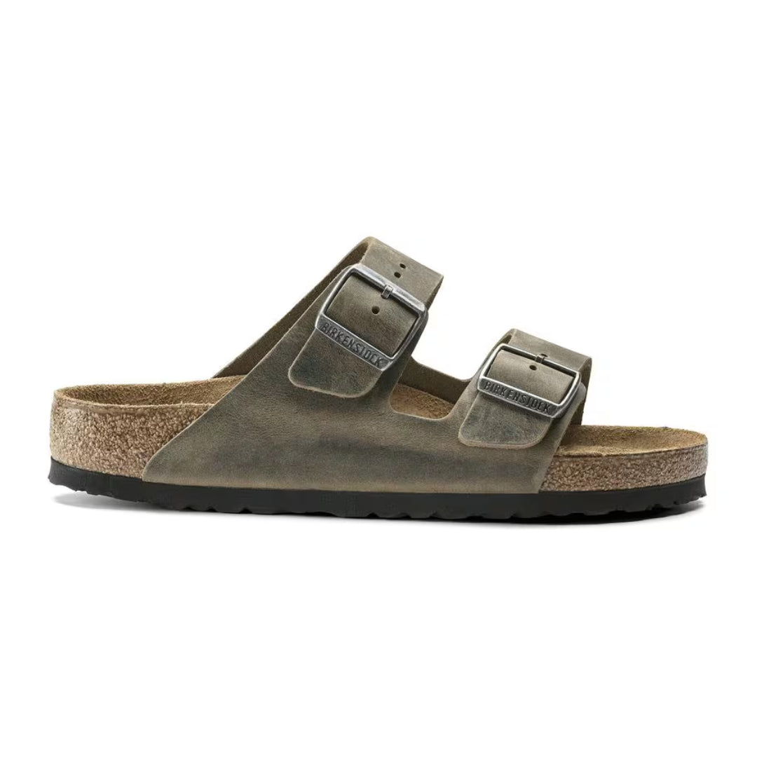 BIRKENSTOCK ARIZONA SOFT FOOTBED SLIDES - FADED KHAKI