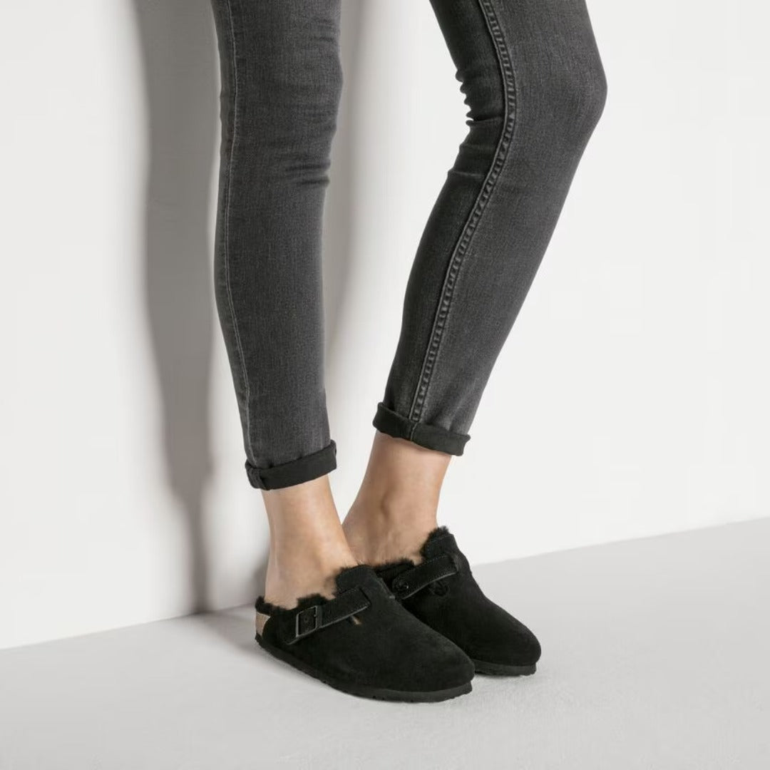 Birkenstock Boston VL/Shearling Suede Leather - Black