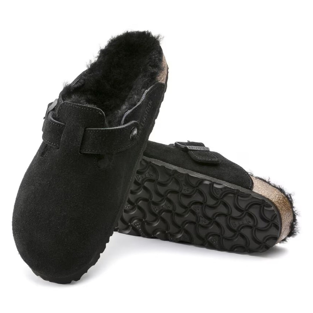 Birkenstock Boston VL/Shearling Suede Leather - Black