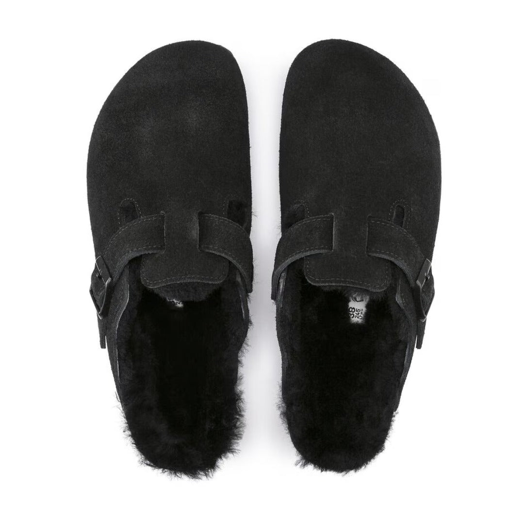 Birkenstock Boston VL/Shearling Suede Leather - Black