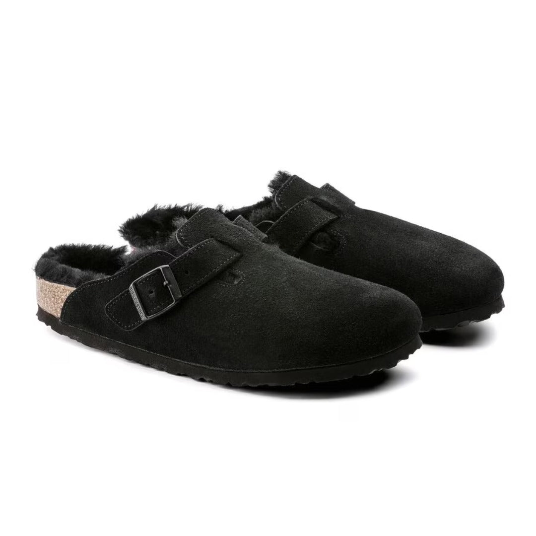 Birkenstock Boston VL/Shearling Suede Leather - Black