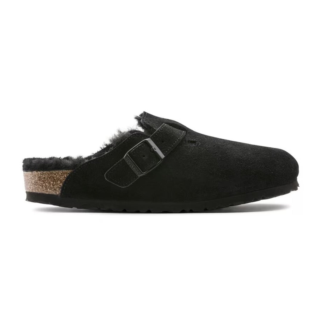 Birkenstock Boston VL/Shearling Suede Leather - Black