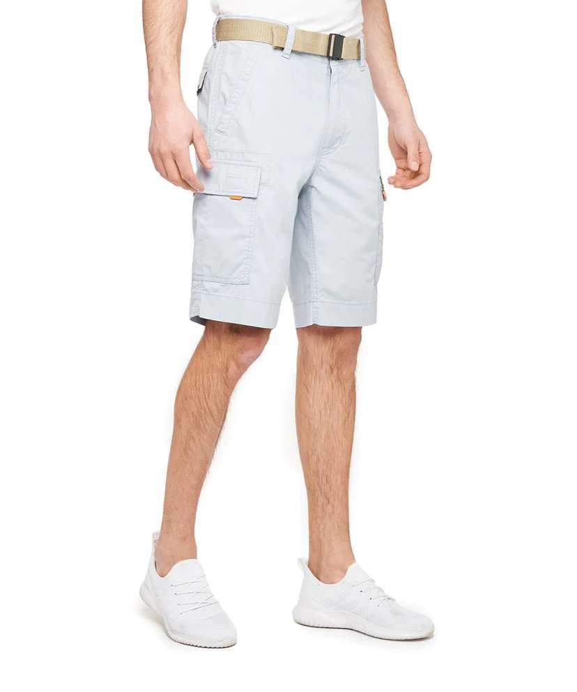 WearFirst Men's Roam Stretch Cotton Belted Shorts M01E58091SA Bleached Blue