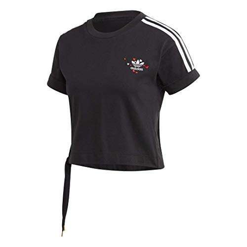 Embrace the sporting lifestyle with the adidas Originals Women's SS Black Cropped T-Shirt. With embroidered logo and decorative drawstrings, shop at Runnwalk.com.