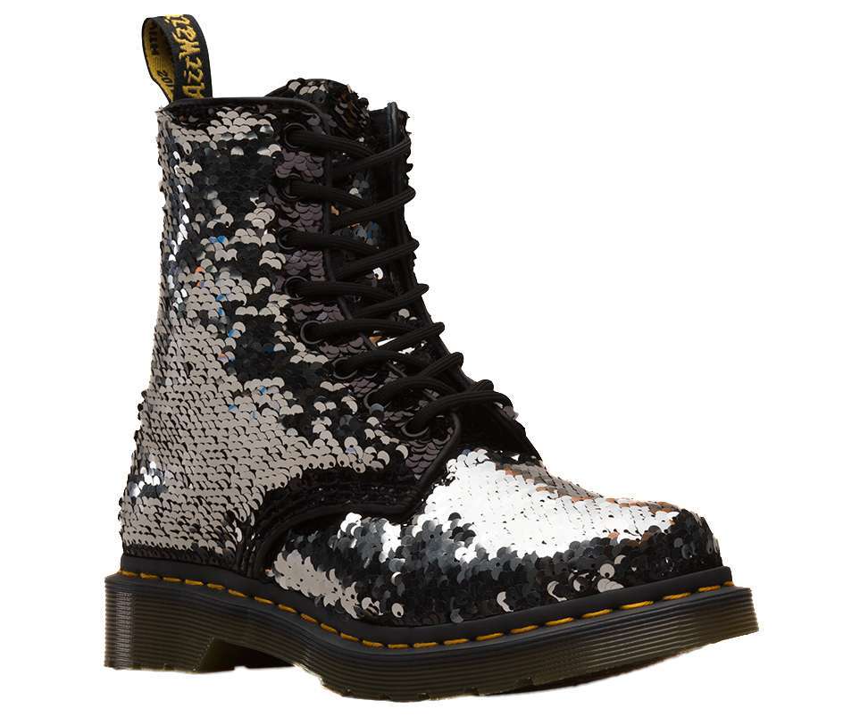 Dr. Martens Women's 1460 Pascal Sequin Lace Up Boot (Black / Silver)