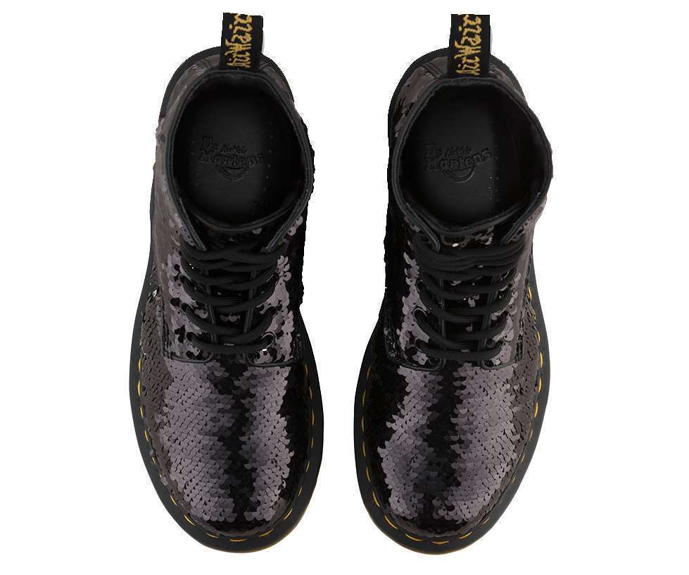 Dr. Martens Women's 1460 Pascal Sequin Lace Up Boot (Black / Silver)
