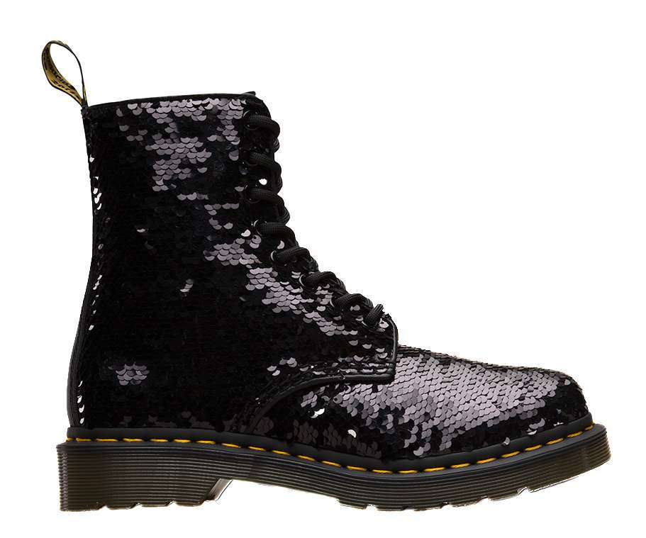 Dr. Martens Women's 1460 Pascal Sequin Lace Up Boot (Black / Silver)