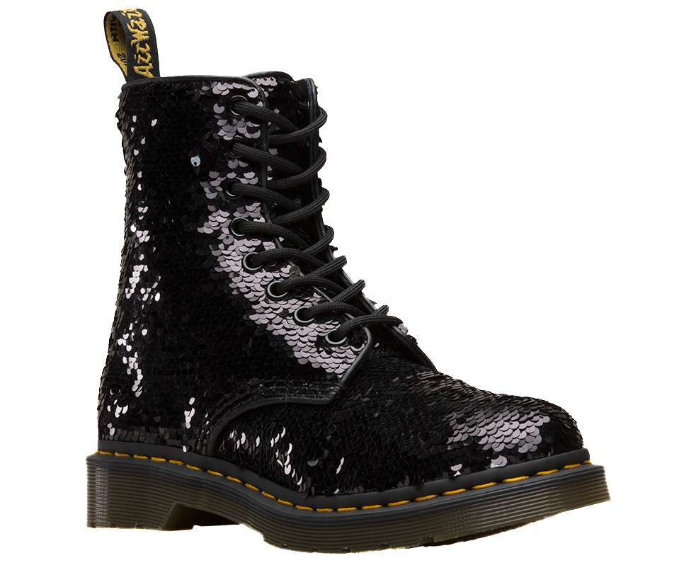 Dr. Martens Women's 1460 Pascal Sequin Lace Up Boot (Black / Silver)