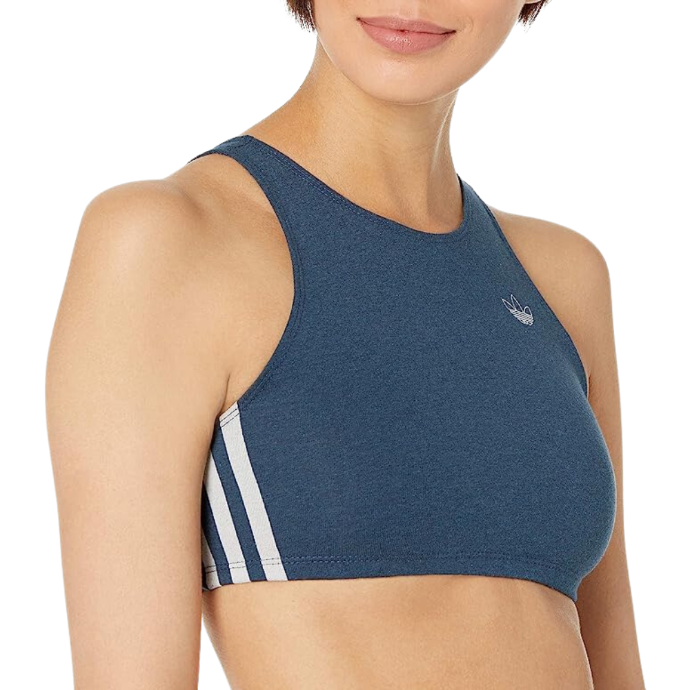 adidas Originals Fakten Bra Sport Activewear Top, showcasing the 3-Stripes design and high crew neck