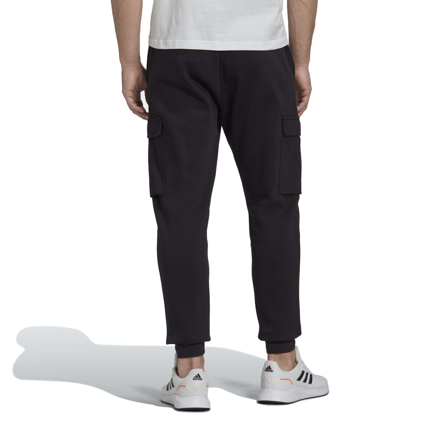 adidas Men's ESSENTIALS FLEECE REGULAR TAPERED CARGO PANTS , HL2232, Black / White