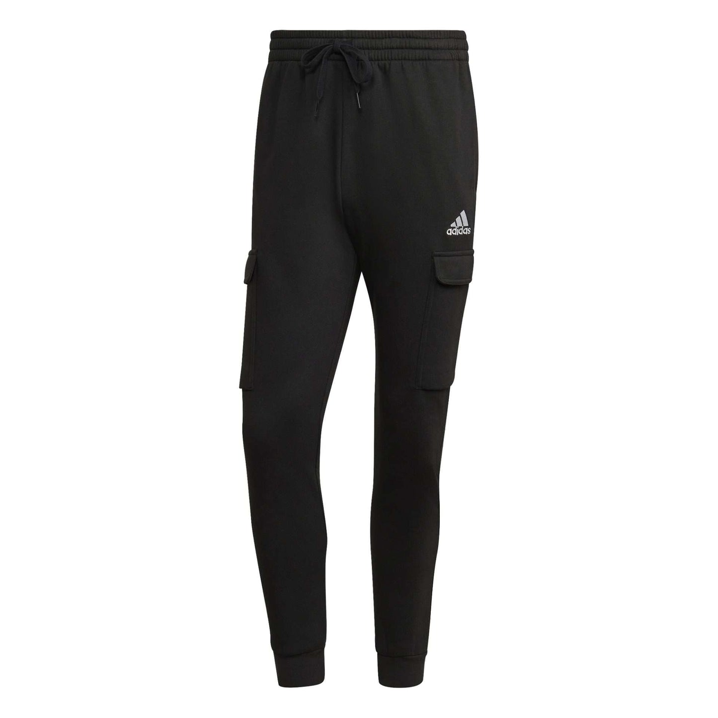 adidas Men's ESSENTIALS FLEECE REGULAR TAPERED CARGO PANTS , HL2232, Black / White