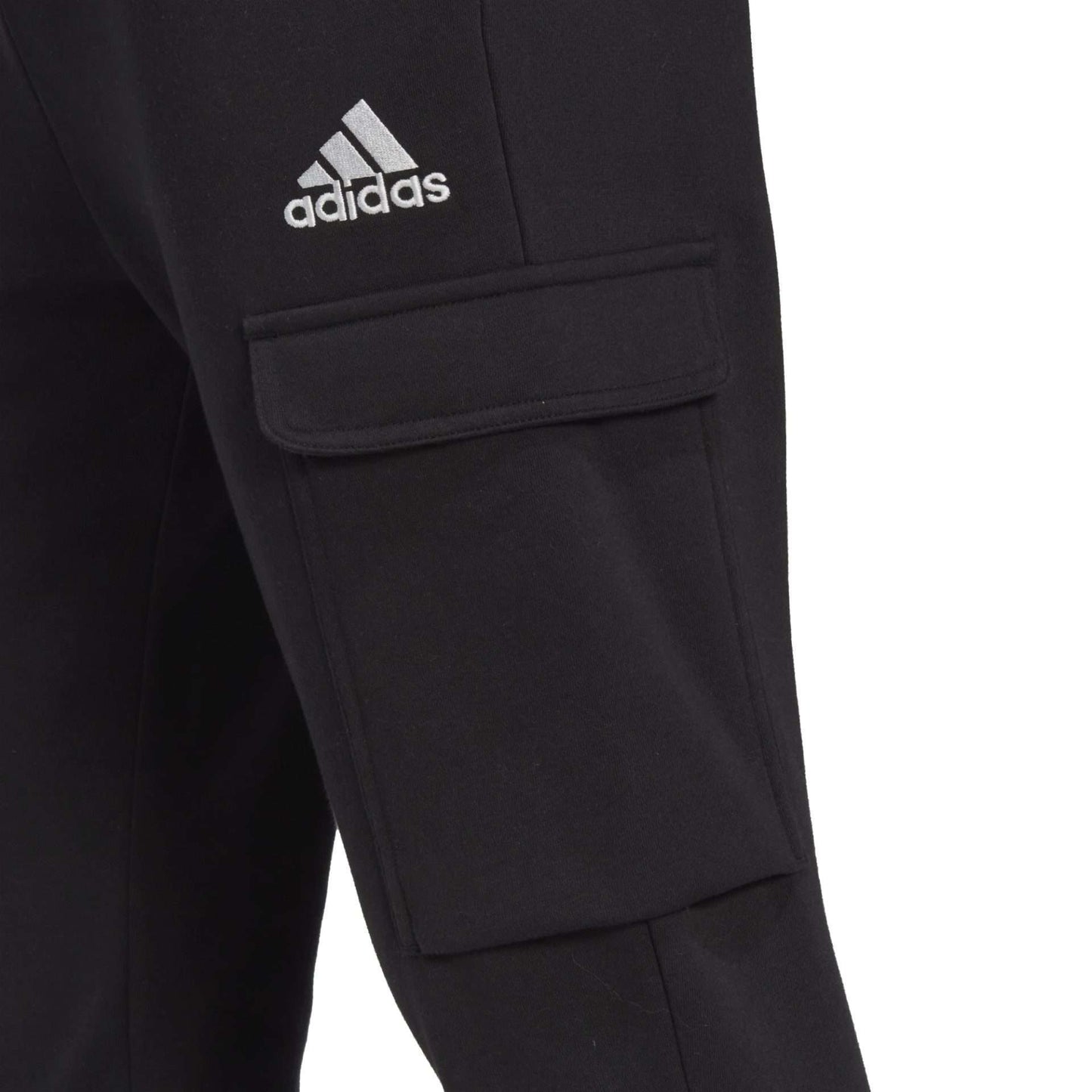 adidas Men's ESSENTIALS FLEECE REGULAR TAPERED CARGO PANTS , HL2232, Black / White