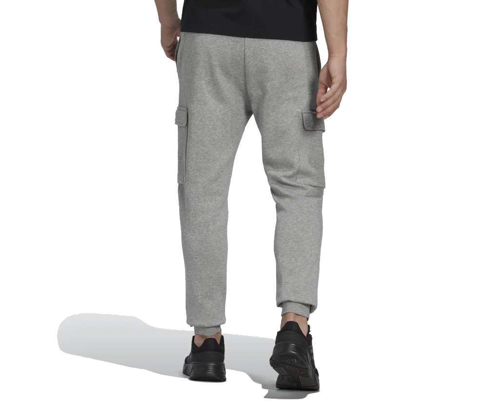 adidas Men's ESSENTIALS FLEECE REGULAR TAPERED CARGO PANTS , HL2234, Medium Grey Heather / Black