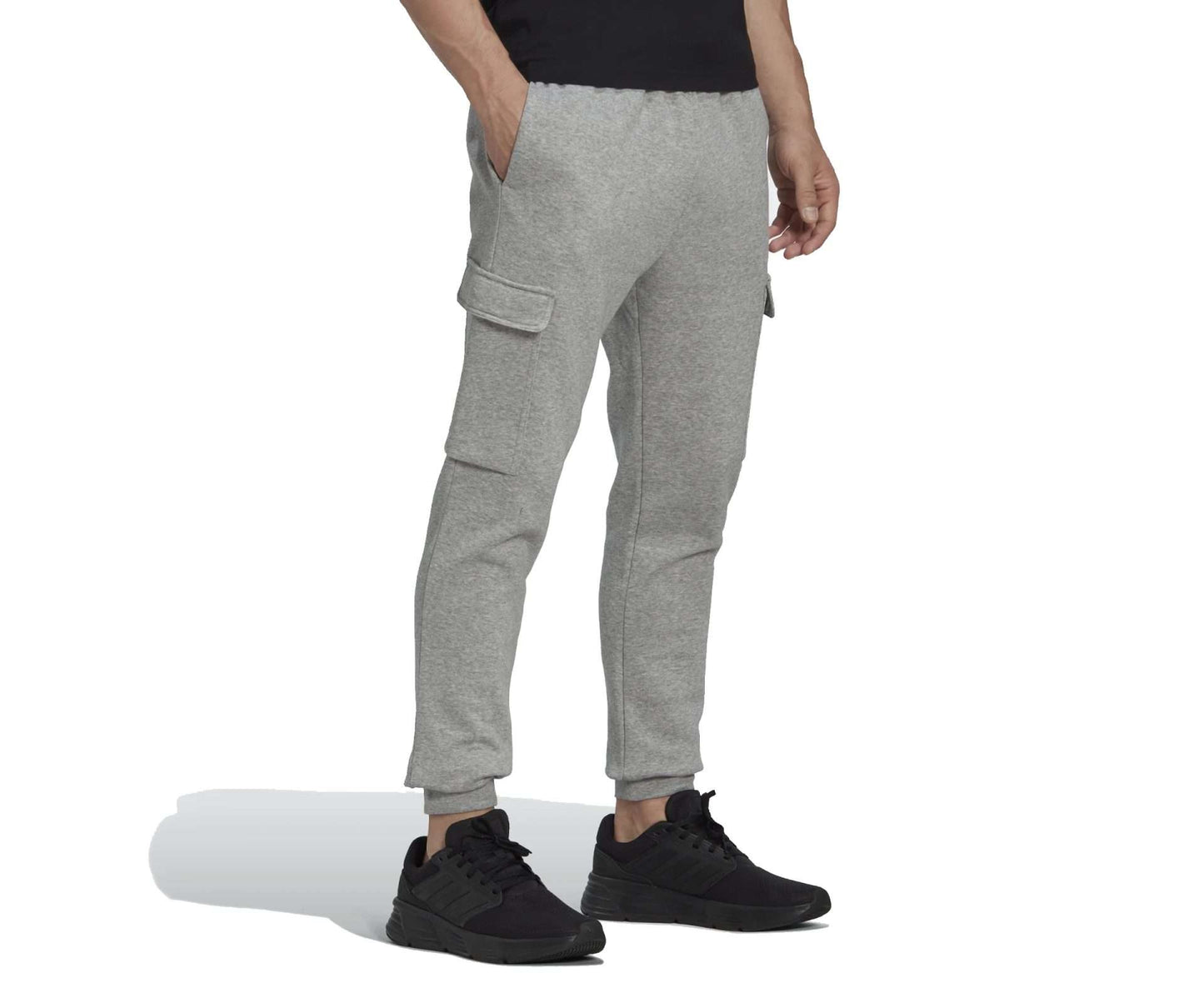 adidas Men's ESSENTIALS FLEECE REGULAR TAPERED CARGO PANTS , HL2234, Medium Grey Heather / Black