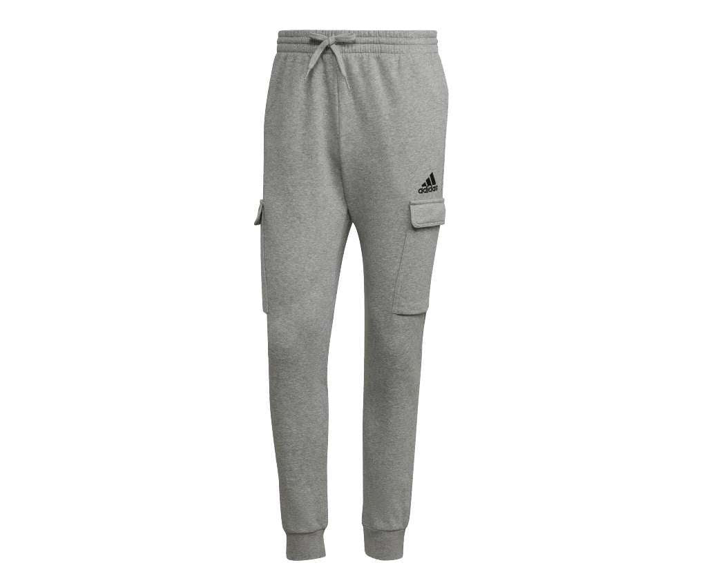 adidas Men's ESSENTIALS FLEECE REGULAR TAPERED CARGO PANTS , HL2234, Medium Grey Heather / Black
