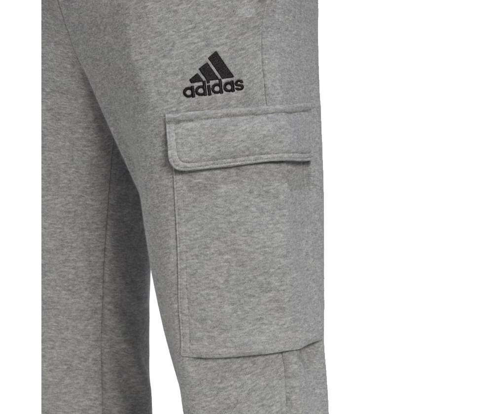 adidas Men's ESSENTIALS FLEECE REGULAR TAPERED CARGO PANTS , HL2234, Medium Grey Heather / Black