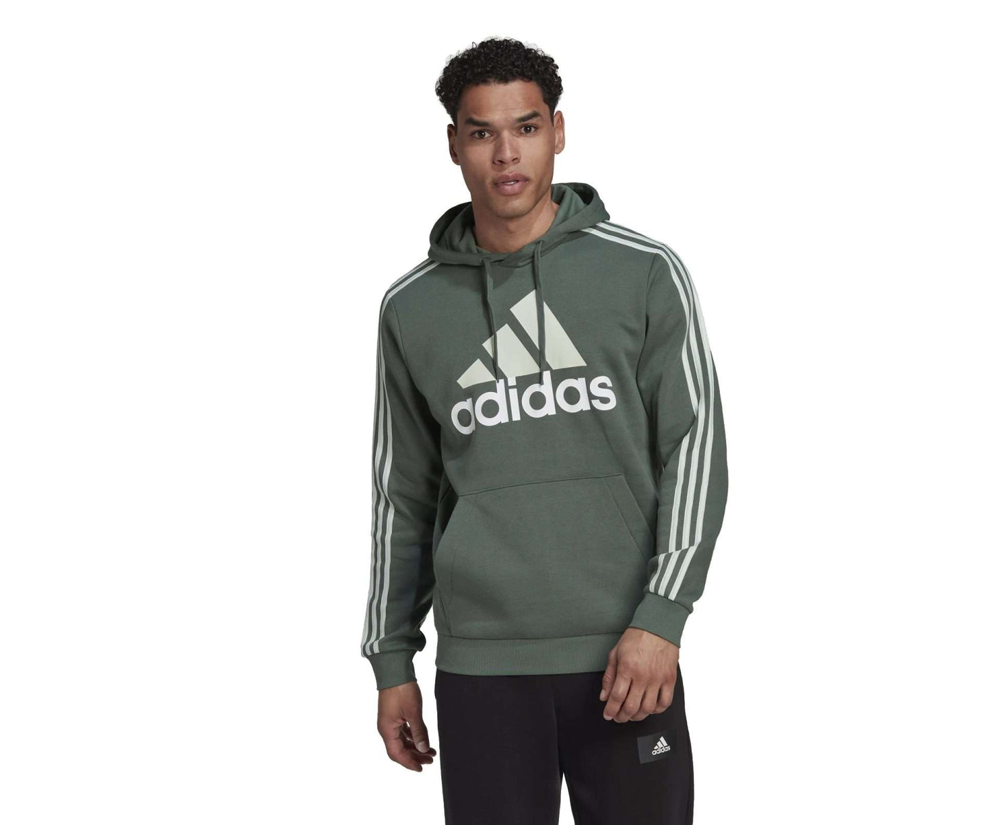 adidas MEN'S ESSENTIALS FLEECE 3-STRIPES LOGO HOODIE , HL2241, Green Oxide / Linen Green