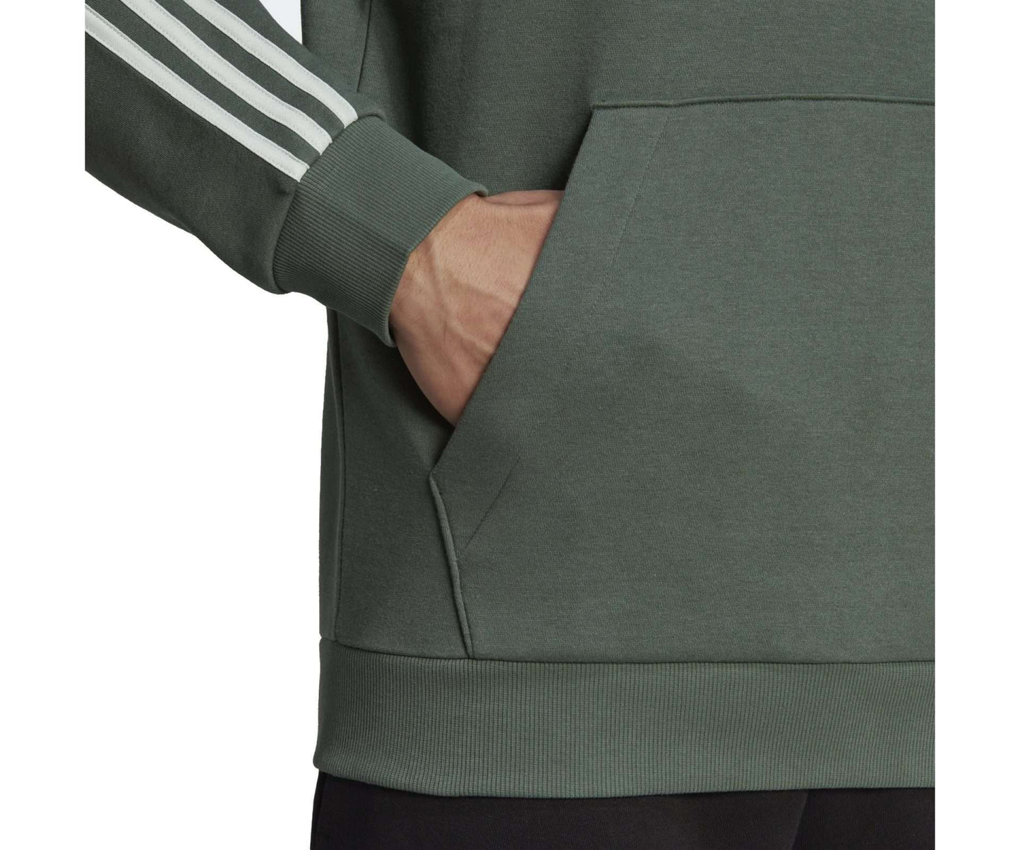adidas MEN'S ESSENTIALS FLEECE 3-STRIPES LOGO HOODIE , HL2241, Green Oxide / Linen Green