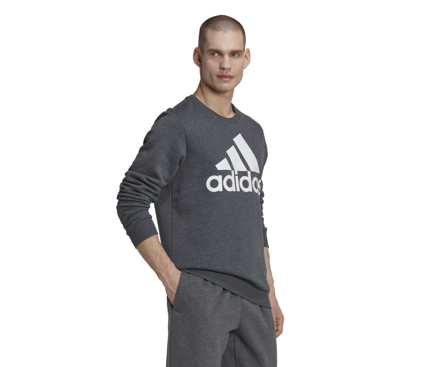 adidas Men's ESSENTIALS BIG LOGO SWEATSHIRT ,HL2295, Dark Grey Heather / White