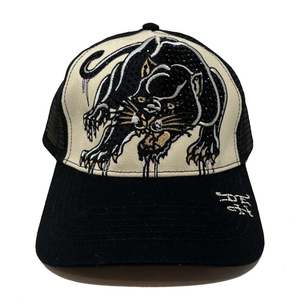 Ed Hardy Panther Rhine Stone Trucker Hat - Black & White Panther Motif