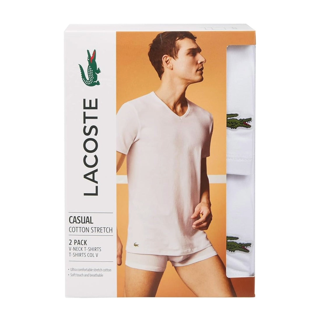 Lacoste Men's 100% Cotton Regular Fit V-Neck Undershirt 2-Pack