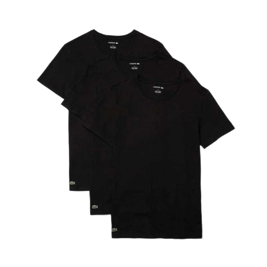 Lacoste Men's 100% Cotton Regular Fit Crew Neck Undershirt 3-pack- Black