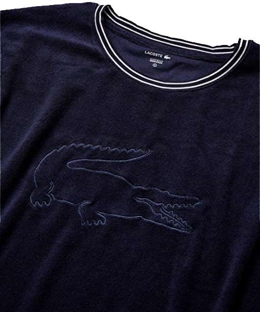 Lacoste Men's Long Sleeve Crewneck Shower Terry Pullover Lounge Sweatshirt (Night Sky Blue)