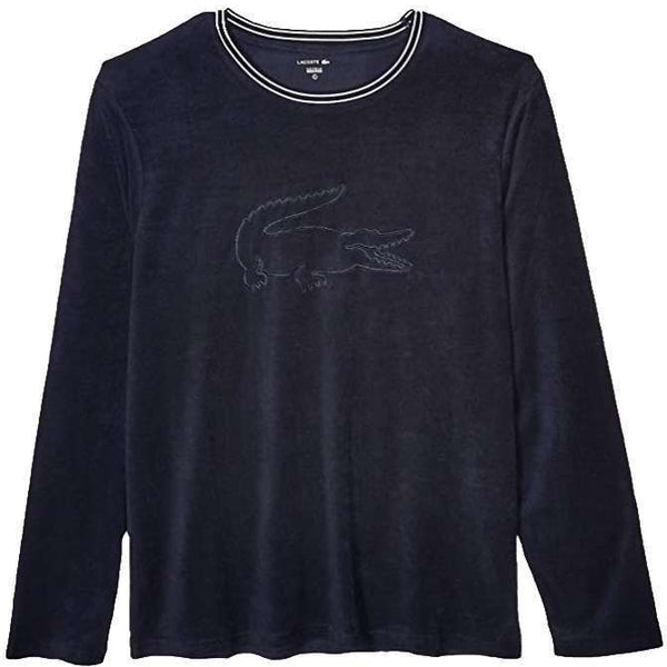 Lacoste Men's Long Sleeve Crewneck Shower Terry Pullover Lounge Sweatshirt (Night Sky Blue)