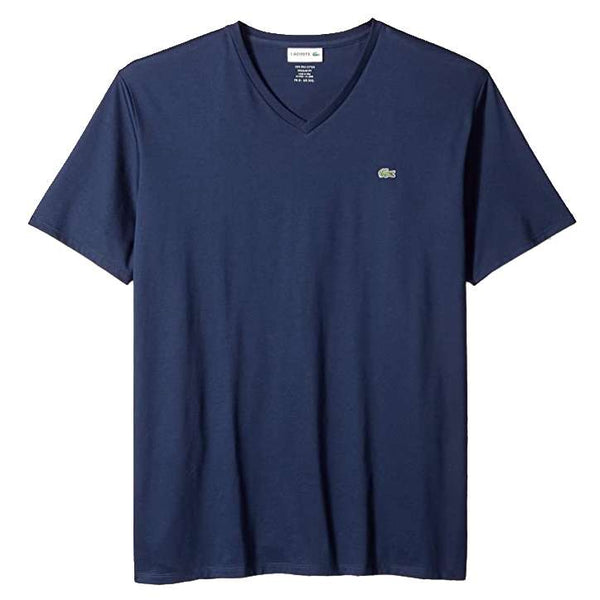 Lacoste Mens Short Sleeve V-Neck Pima Cotton Jersey T-Shirt - Navy