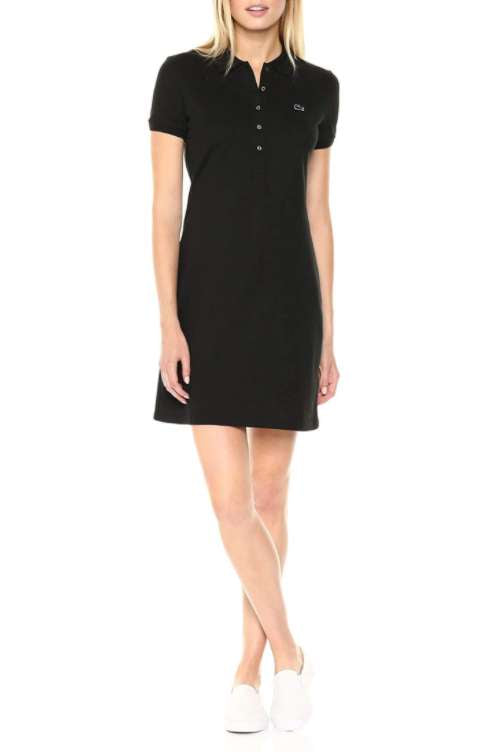 Lacoste Women's Short Sleeve Slim Fit Stretch Pique Polo Dress (Black)