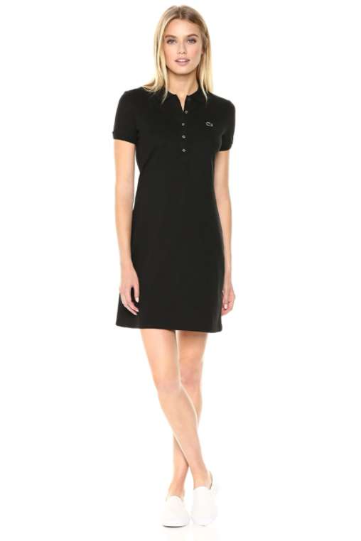 Lacoste Women's Short Sleeve Slim Fit Stretch Pique Polo Dress (Black)